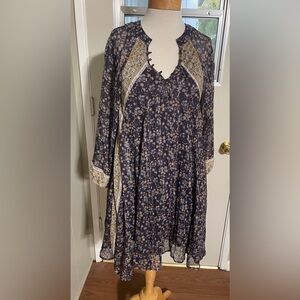 Free People Printed Floaty Sheer Bohemian Floral Hippie Dress Size small